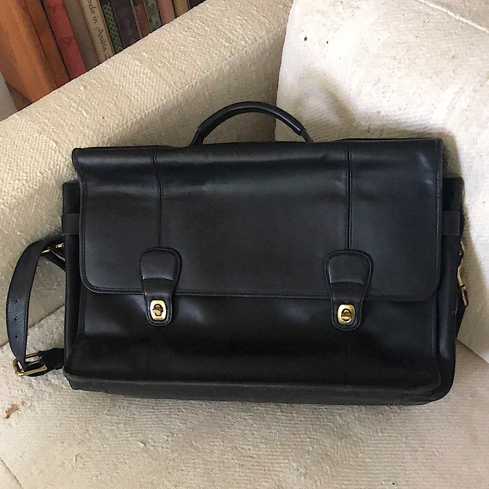 Vintage Black Leather Coach Shoulder Bag